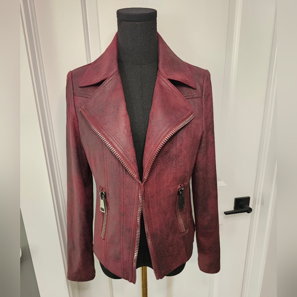 CHARLIE B Purple Leather Moto Jacket